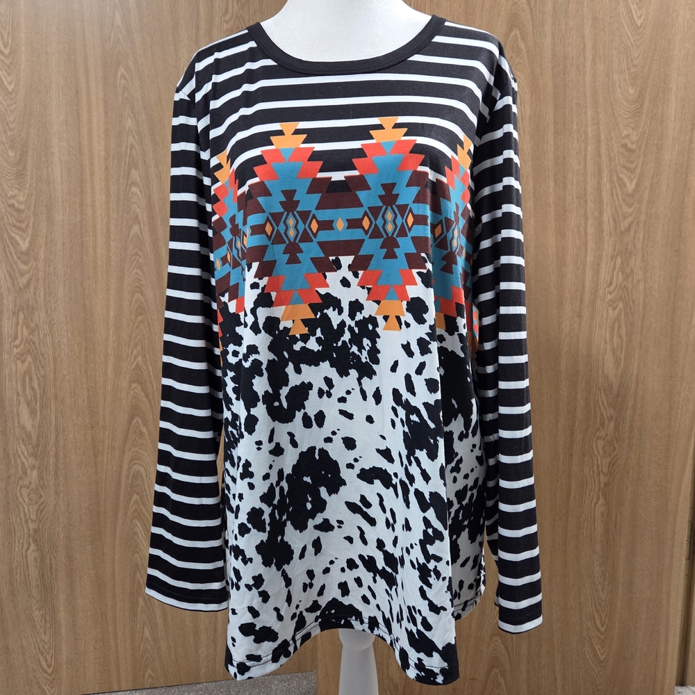 Southern Stitch Geometric Cowprint Shirt